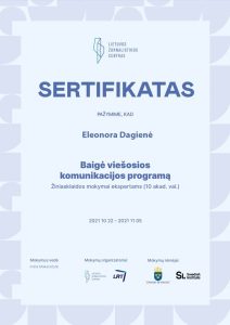 Lietuvos žurnalistikos centro Tarptautinės mokslo komunikacijos diplomas, Eleonora Dagienė 2022 m.
